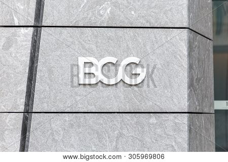 New York, Usa - 17 May, 2019: Logo Of The Bcg Company In Hudson Yards In New York Office. The Boston