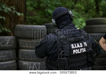 Bucharest, Romania - June 10, 2019: Details With The Uniform And Security Kit Of A Romanian Sias (th