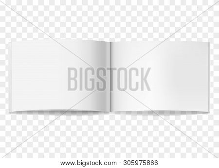 Vector Realistic Opened White Blank Book, Journal Or Brochure Mockup. Blank Open Centre Page Spread 