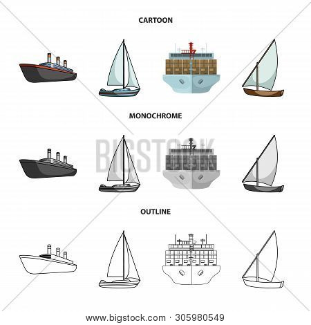 Vector Design Of Yacht And Ship Sign. Set Of Yacht And Cruise Vector Icon For Stock.