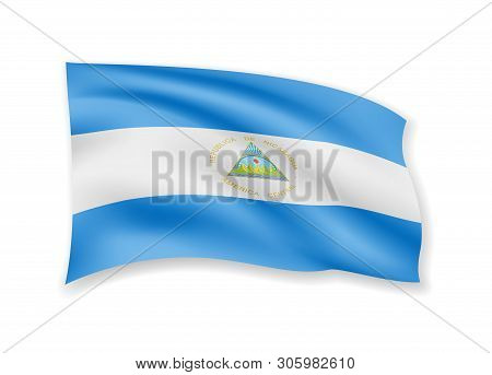 Waving Nicaragua Flag On White. Flag In The Wind.