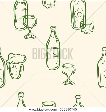 Doodle Drink Menu Set .seamless Pattern. Vector