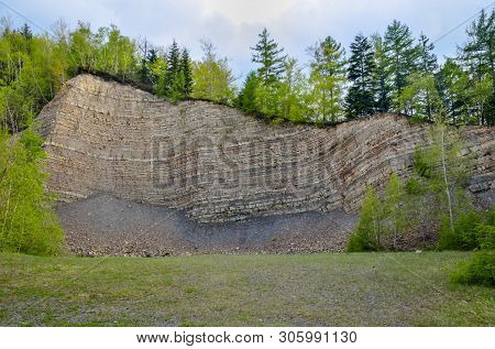 Beautiful Spring Mountain Landscape. Quarry N A Mountain Forest.