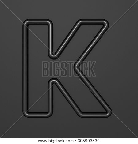 Black Outline Font Letter K 3d Illustration On Black Background