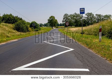 Lubcza, Kujawsko Pomorskie / Poland - June 11, 2019: Bus Stop In A Very Small Settlement In Central 