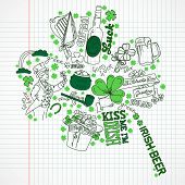 Dia de São Patrício doodles em forma de trevo de quatro folhas