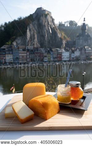 Cheese Collection, Tasty Belgian Abbey Cheeses Made With Brown Trappist Beer And Fine Herbs And View