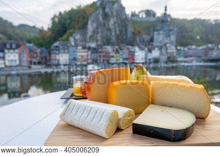 Cheese Collection, Tasty Belgian Abbey Cheeses Made With Brown Trappist Beer And Fine Herbs And View