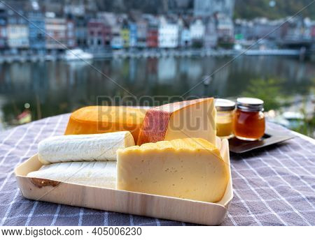 Cheese Collection, Tasty Belgian Abbey Cheeses Made With Brown Trappist Beer And Fine Herbs And View