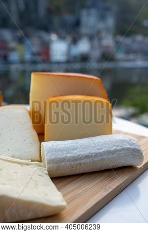 Cheese Collection, Tasty Belgian Abbey Cheeses Made With Brown Trappist Beer And Fine Herbs And View