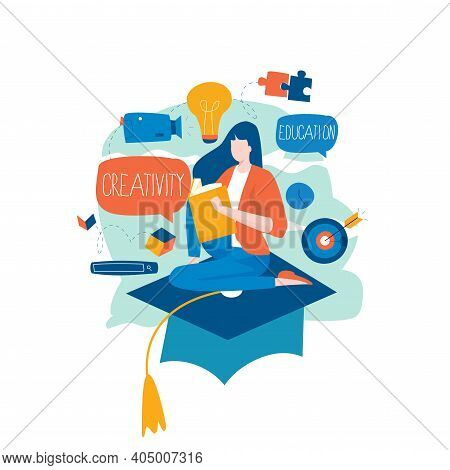 Education, Distance Education, Internet Studying, E-learning, Remote Learning Flat Vector Illustrati