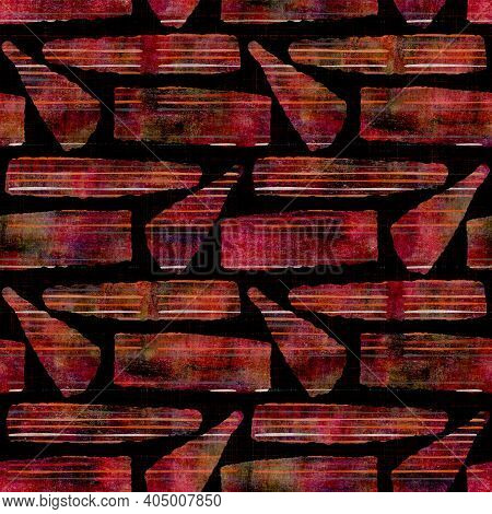 Seamless Dark Geometric Block Print Background. Boho Ethnic Soft Furnishing Fabric Style. Tie Dye Pa