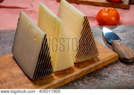 Cheese Collection, Pieces Of Hard Spanish Manchego Curado, Viejo And Iberico Cheeses