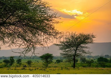 Spectacular Ngoro Ngoro Sunset Over The African Bush