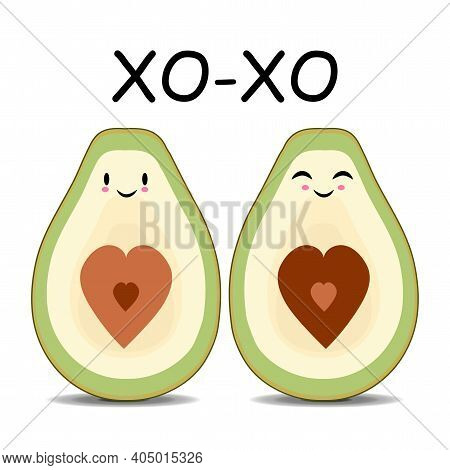 Halves Of An Avocado. Vector Illustration In A Flat Style.