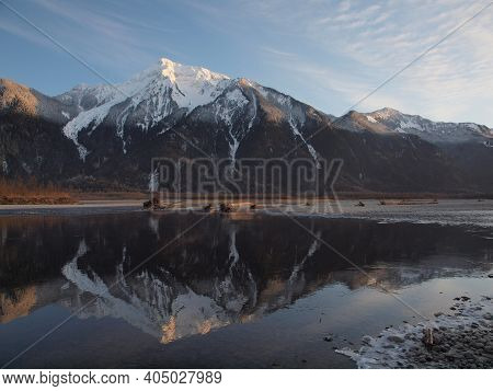 View Of A Snow Capped Mount Cheam In British Columbia Canada Near The City Of Chilliwack
