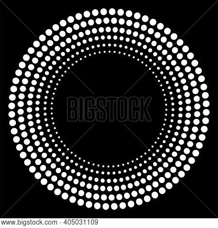 Circle Of White Dots. Round Shape. Abstract Circle Geometric Shape. Dark Background. White Holiday T