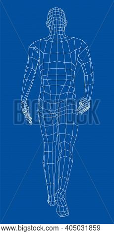 Wireframe Walking Man. Vector 3d Rendering. Man In Walking Pose