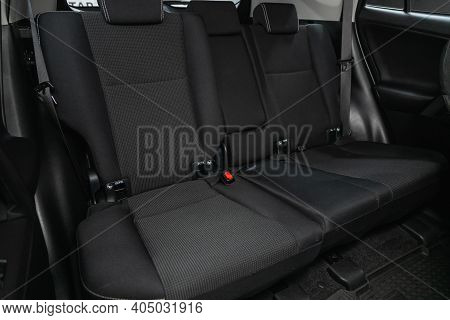 Novosibirsk, Russia - January 14 2021:  Toyota Rav-4, New Car Inside. Clean Car Interior. Black Back
