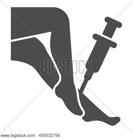 Legs And Syringe Solid Icon, Injections Concept, Leg Injection Sign On White Background, Applying In