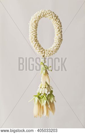 Thai Traditional Jasmine Garland Handcraft Isolated On Background.