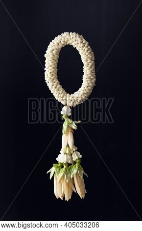 Thai Traditional Jasmine Garland Handcraft Isolated On Background.