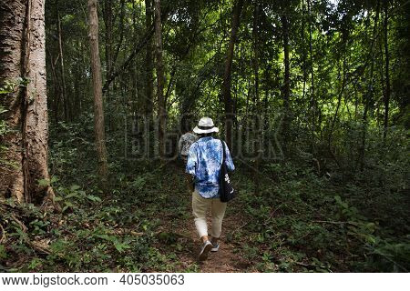 Thai Travelers Women People Walking Trail Hiking And Trekking Travel Visit In Forest Visit Tham Buan