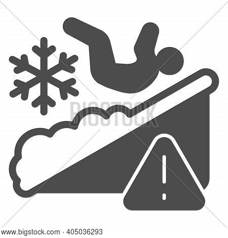 Man Falls On Ice Solid Icon, Winter Season Concept, Slippery Ice Sign On White Background, Fallen Pe