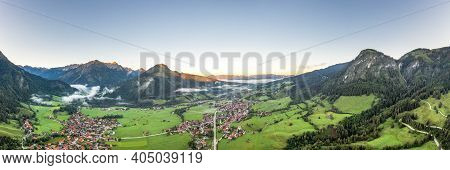 Panoramic View Of Village Bad Oberdorf At Germany Austria Border At Sunset