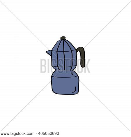 Coffee Maker Icon With Italian Pot. Moka Pot. Geyser Coffee Maker. Doodle Vector Illustration
