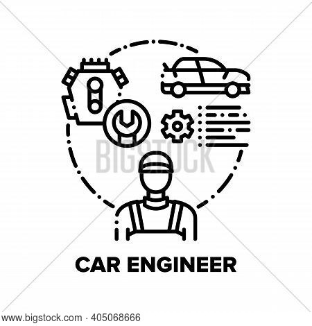 Car Engineer Vector Icon Concept. Automobile Maintenance Engineer Repair Service Worker For Fixing V