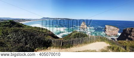 Coastline Panorama. Hendaya Coast, Basque Country, France.