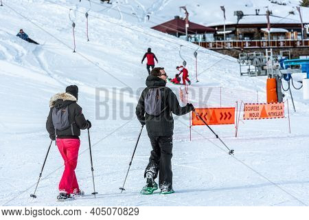 Grandvalira, Andorra: 2021 January 17: People Snowshoeing At The Grandvalira Ski Resort In Andorra I