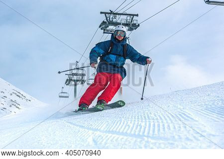 Grandvalira, Andorra: 2021 January 17: Skier At The Grandvalira Ski Resort In Andorra In Times Of Co