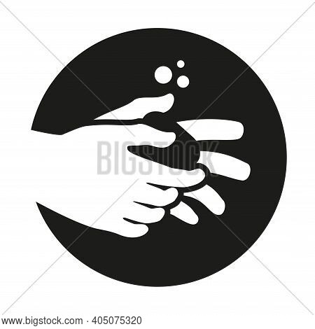 Washing Hands Icon Or Sign. Hands Are Holding Soap. Round Icon.