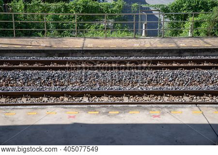 Thailand Railway Ground In The Open Sky Day At Lat Krabang Station, Bangkok Thailand.