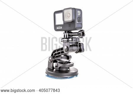 Moscow, Russia - Novemner 11, 2020: New Flagship Action Camera Gopro Hero 9 Black On Original Access