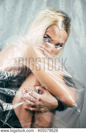 Defocused Female Portrait. Domestic Violence. Distance Self-isolation. Abuse Problem. Depressed Woma