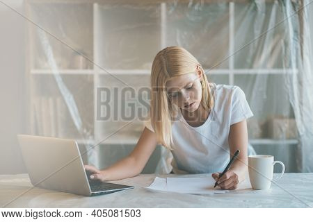 Remote Job. Distance Work. Pandemic Furlough. Tired Freelancer Keyworker Woman Busy With Project Alo