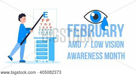 Amd, Low Vision Awareness Month Event Is Celebrated In February. Medical Ophthalmologist Eyesight Ch