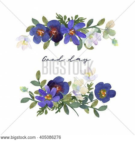 Frame Of Blue And White Flowers Hand-painted Watercolor