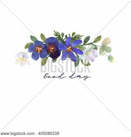 Bouquet Of Blue And White Flowers Hand-painted Watercolor