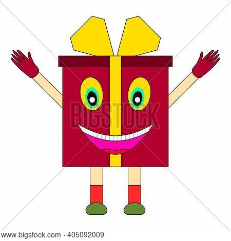 Gift Box Cartoon Character. Vector Illustration On White Background.