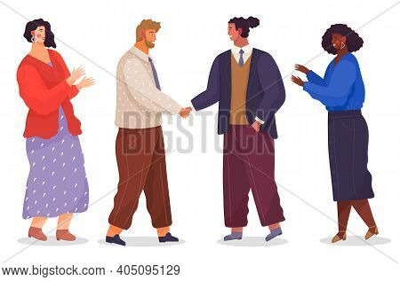 Handshake Of Two Partners, Successful Deal, Contract, Office Workers Shaking Hands, Women Clapping H