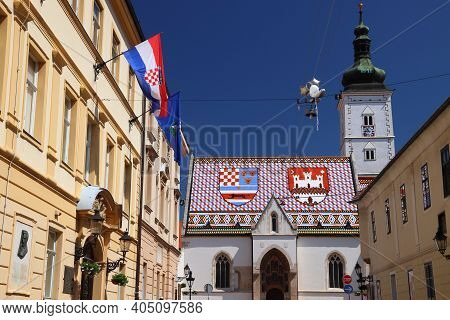 Zagreb City In Croatia. St. Mark's Church (crkva Sv. Marka).