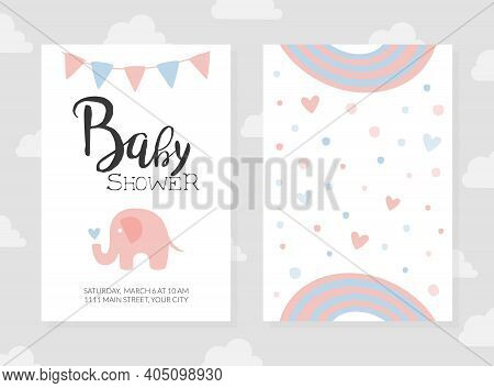 Baby Shower Invitation Card Template In Pasterl Colors, Poster, Greeting Card, Banner Design Cartoon