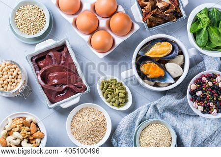 Foods High In Iron, Healthy Dieting Eating Concept