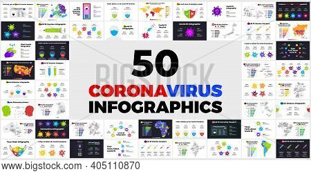 50 Covid-19 Vector Infographics. World Vaccination Statistic In Europe, Usa, Canada, Asia, Australia
