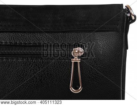 Close-up Part Of Black Bag's Backside On Transparent Background