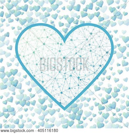 Cyber February 14. Geometric Heart Mesh In Green Blue Color Shades, Green Blue Connections. Appealin